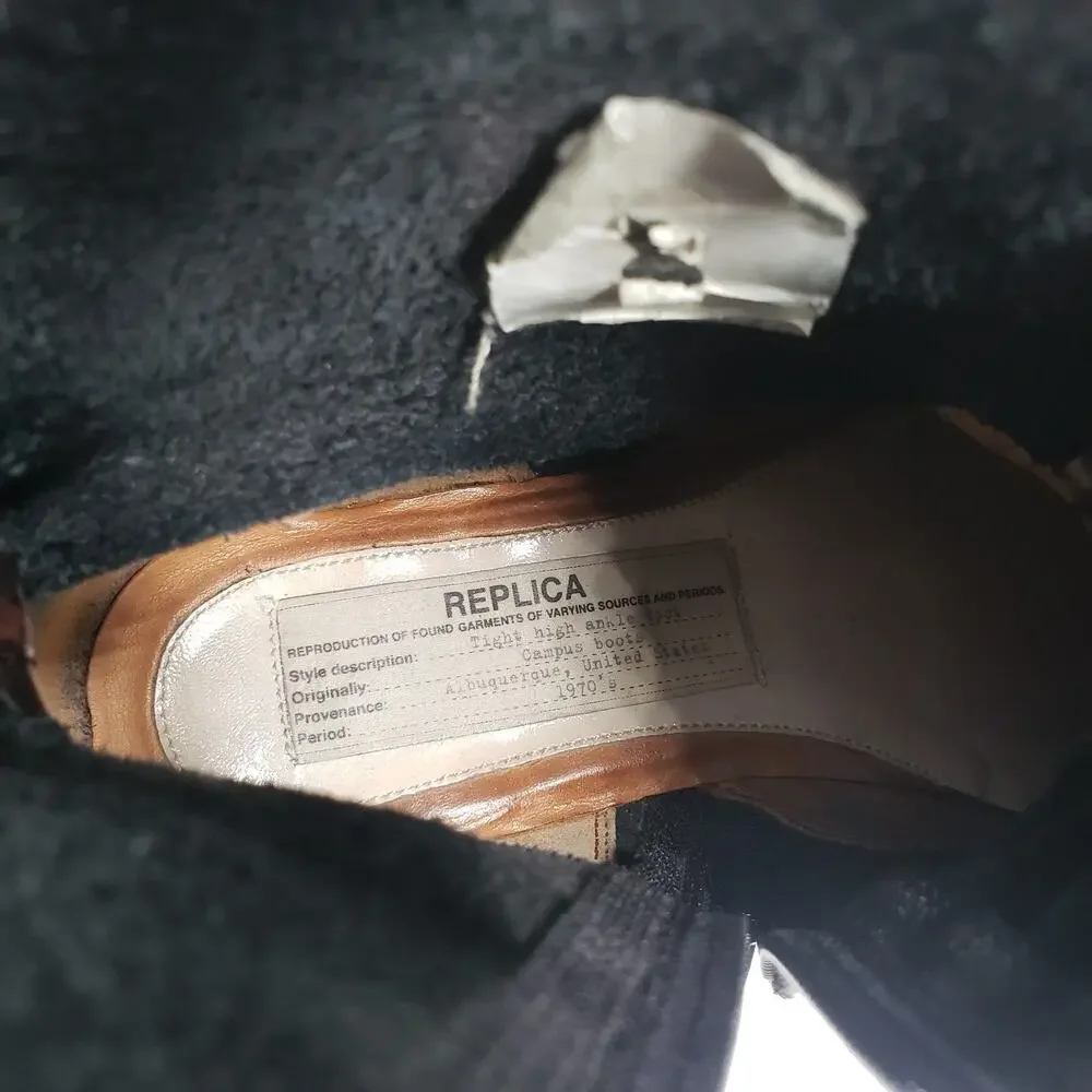 Maison Margiela Replica Campus Ankle Boots Womens 38.5 8 Brown Oil Spill Leather - Picture 14 of 16